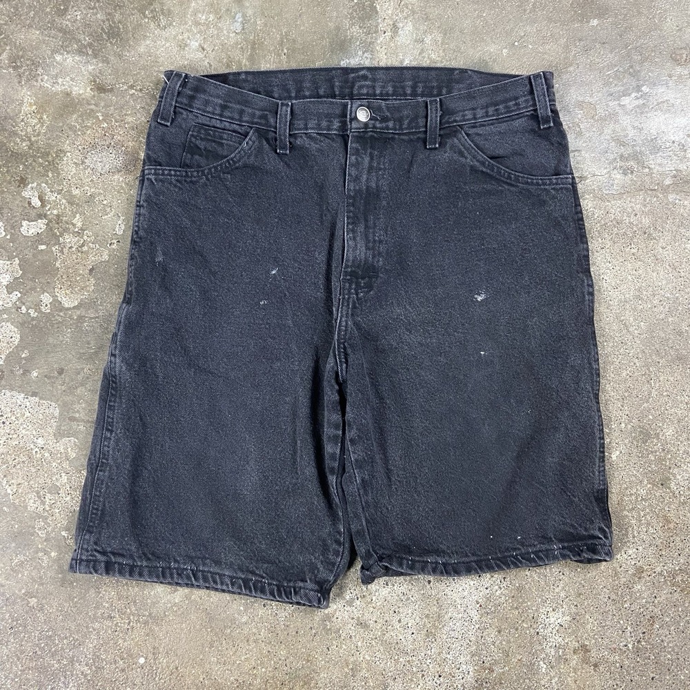 Vintage Dickies Carpenter Jean Shorts Size 36 Black Denim Relaxed Fit Work Wear